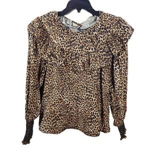 Topshop -555 Leopard Print Poplin Ruffle Blouse Top size 4‎